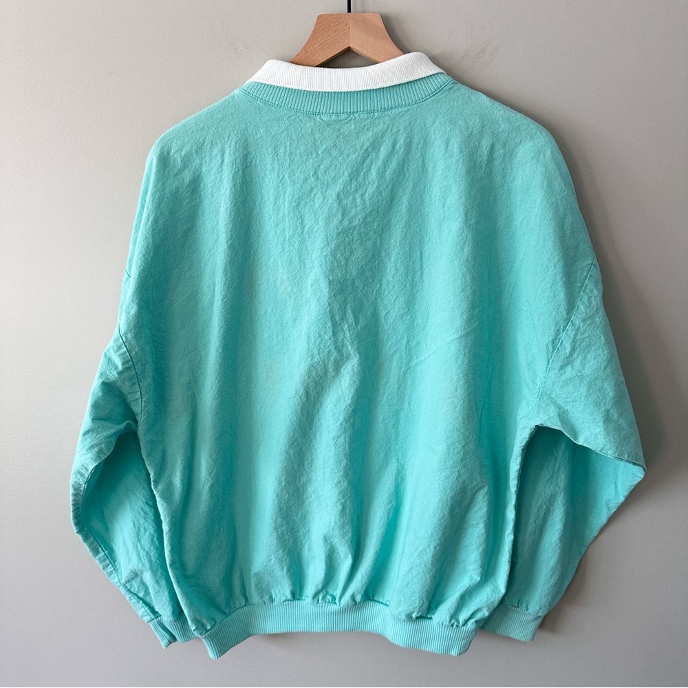 Vintage 90s Teal Graphic Pullover Las Vegas Travel Patch Collared Large - Picture 4 of 14